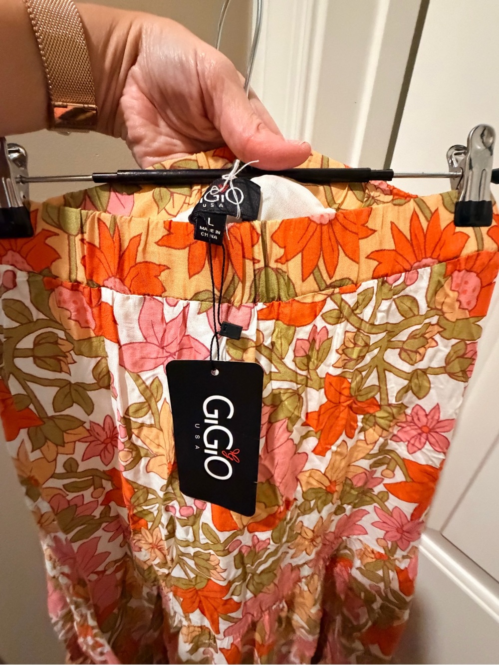 Bohemian Floral Tiered Maxi Skirt in Orange and Pink - Picture 6 of 7